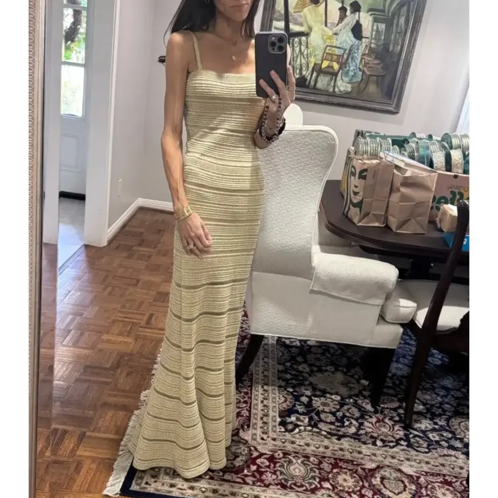 Herve Leger Gold Bandage Gown LARGE Mermaid Metallic Formal Party Designer $1590 - Picture 4 of 14